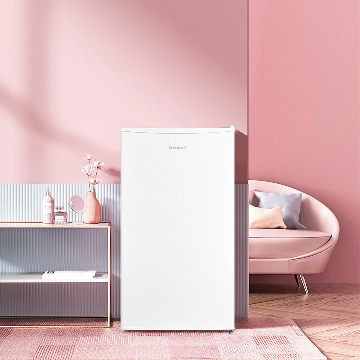 COMFEE' RCD93WH2(E) Under Counter Fridge, 93L Small Fridge with Cooler Box, Interior Light