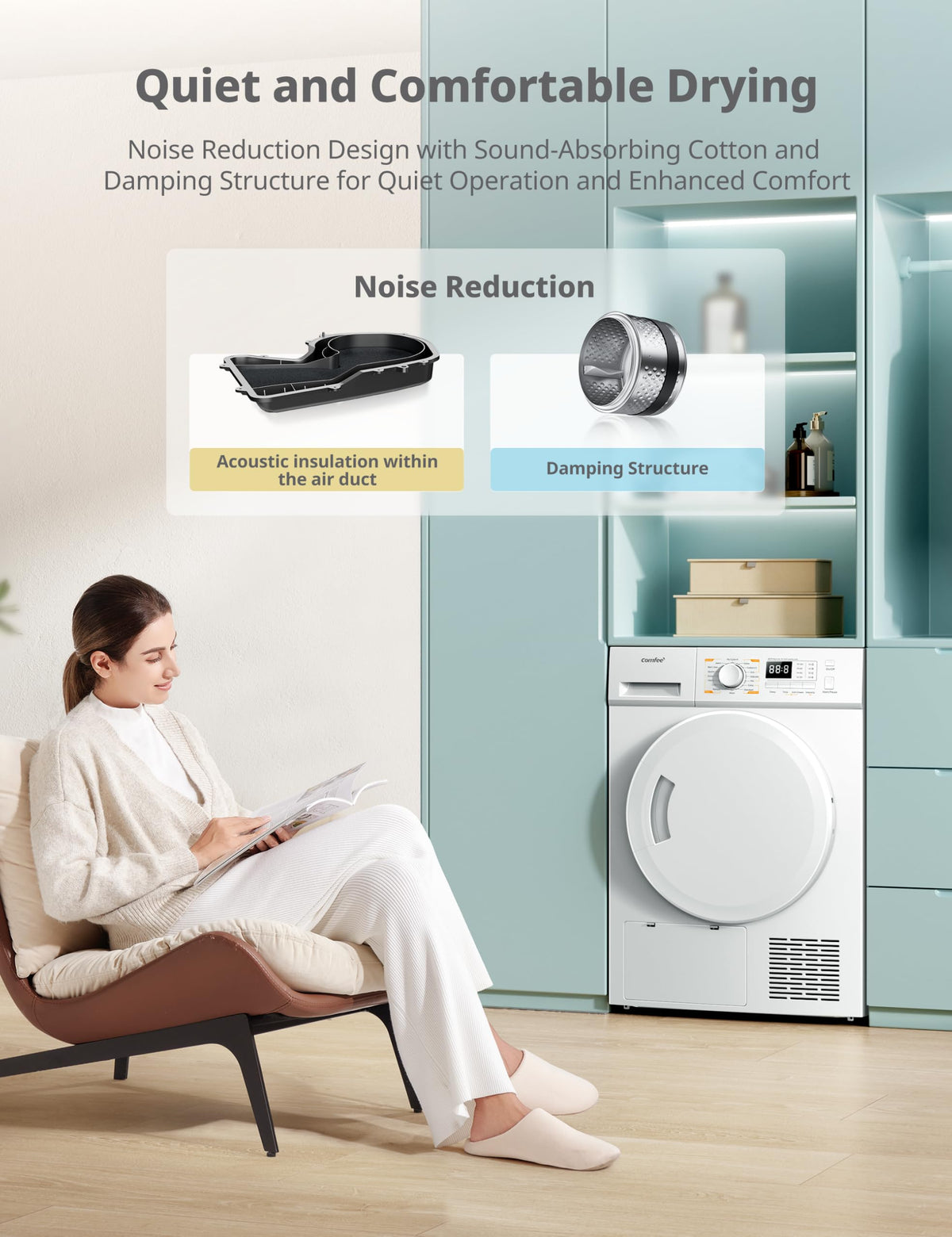 COMFEE' Freestanding Heat Pump Tumble Dryer,8kg Front Load, A+ Class, 16 Programmes