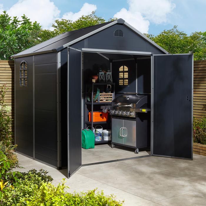Rowlinson Airevale Apex Plastic Shed 8'x6' - Dark Grey