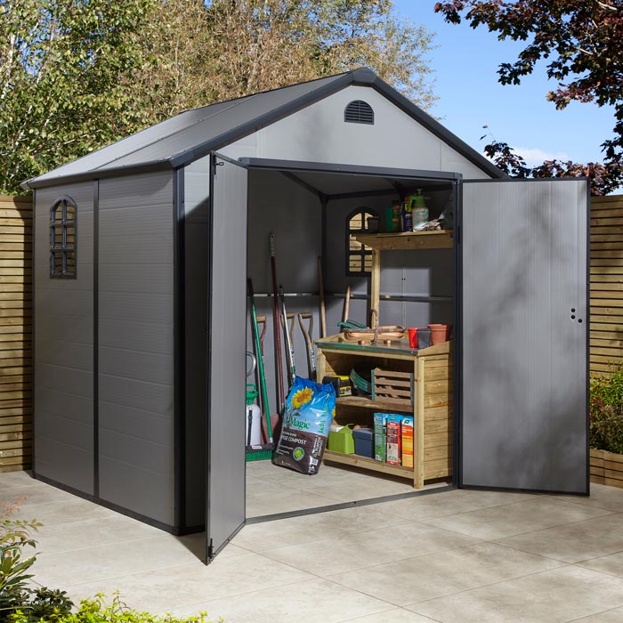 Rowlinson Airevale Apex Plastic Shed 8'x6' - Light Grey