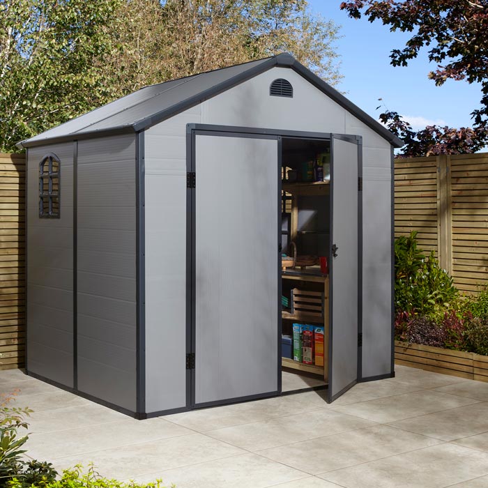 Rowlinson Airevale Apex Plastic Shed 8'x6' - Light Grey