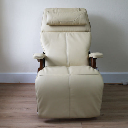 Perfect Chair Electric Zero Gravity Recliner, Ivory Leather w/ Walnut Base - Showroom Model